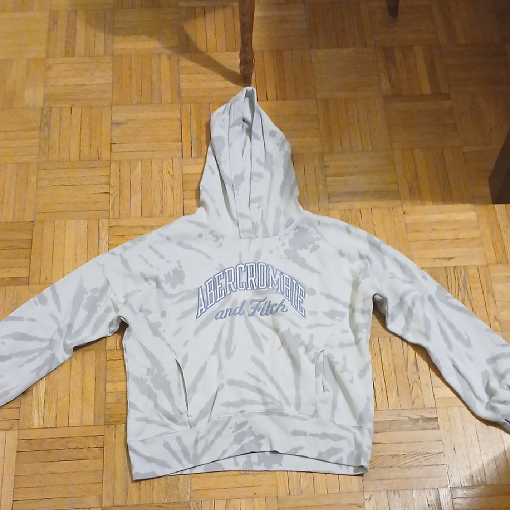 Abercrombie & Fitch White and Gray Tie-Dye Hoodie